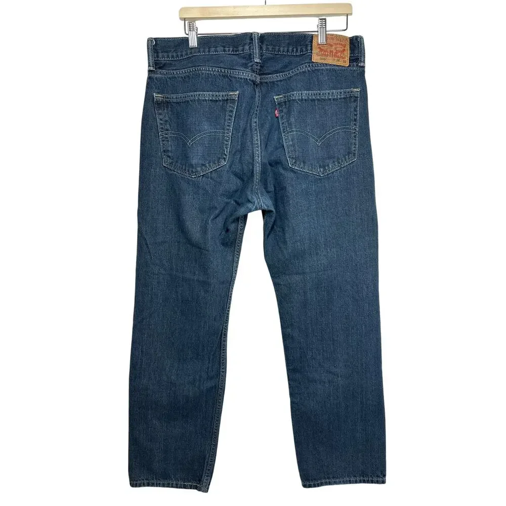 Levi’s 505 Men's Regular Fit Straight Leg Zipper Fly Dark Wash Denim Jeans 36x32